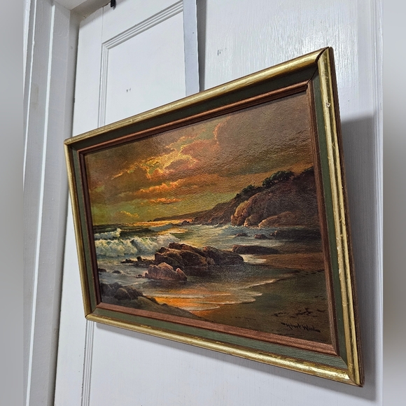 Sunset Beach Landscape Painting with Gold Frame - Picture 2 of 10